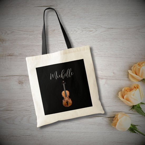 Musical Violin Classical Music Elegant Black Tote Bag