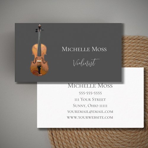 Musical Violin Classical Music Simple Gray Business Card