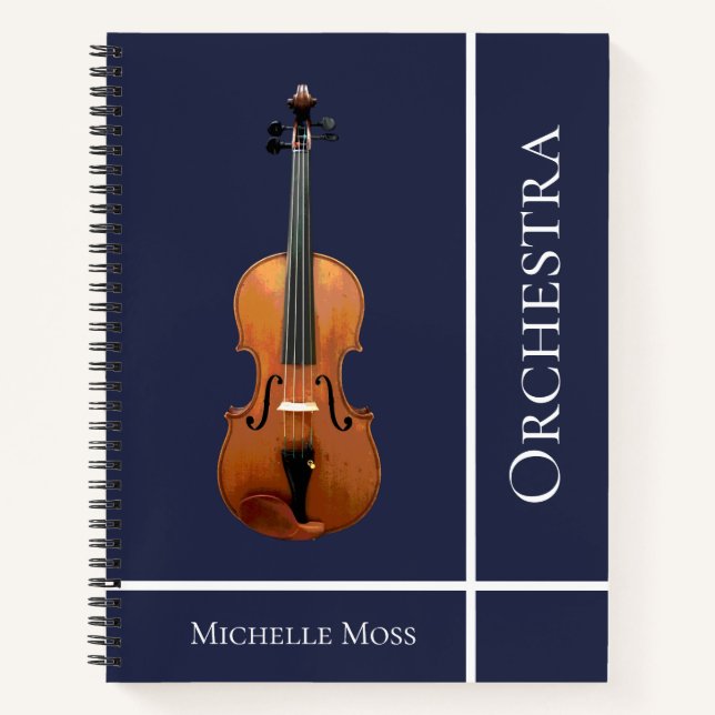 Musical Violin Custom Blue Notebook (Front)