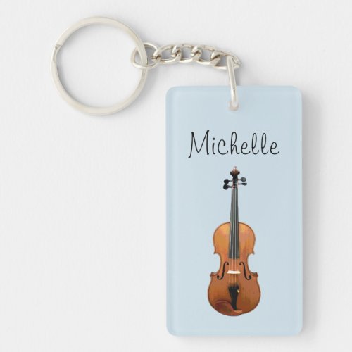 Musical Violin Custom Script Blue Keychain