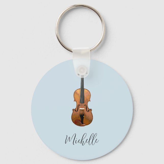 Musical Violin Cute Blue  Keychain (Front)