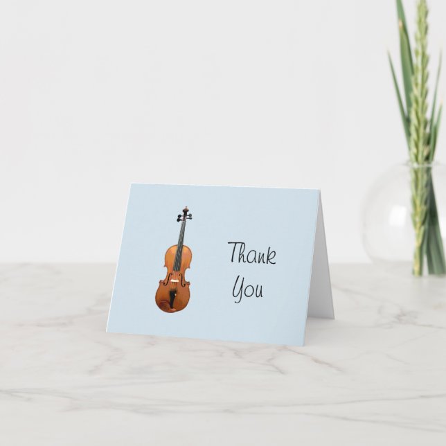 Musical Violin Cute Blue  Thank You Card (Front)