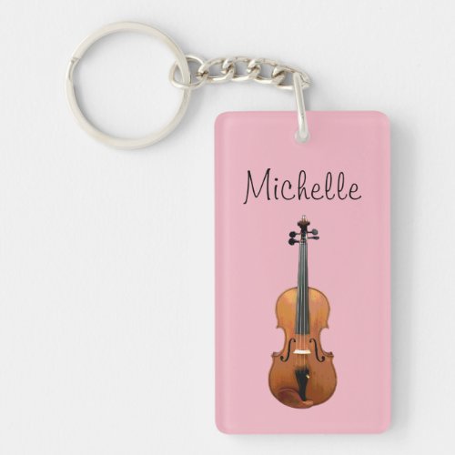 Musical Violin Cute Pink Personalized Keychain
