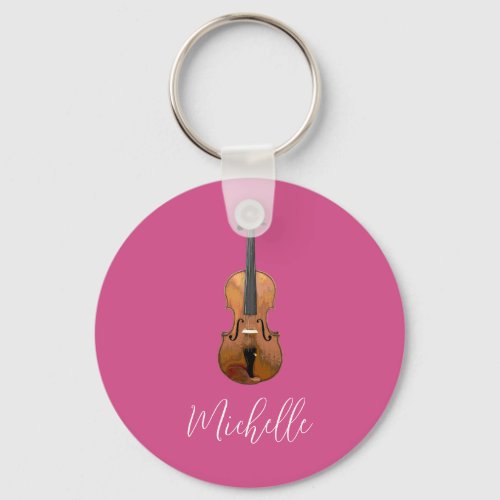 Musical Violin Elegant Pink Keychain