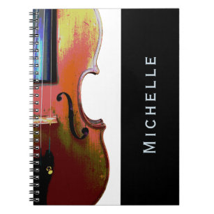 Musical Violin Fiddle Black White Personalized Notebook