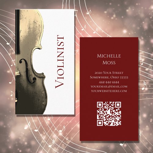 Musical Violin Performer QR code Elegant  Business Card