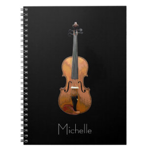 Musical Violin Simple Personalized Black Notebook
