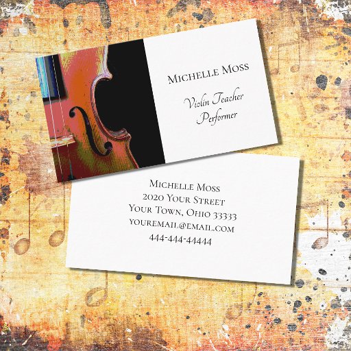 Customizable Musical Violin Teacher Performer Elegant Business Card