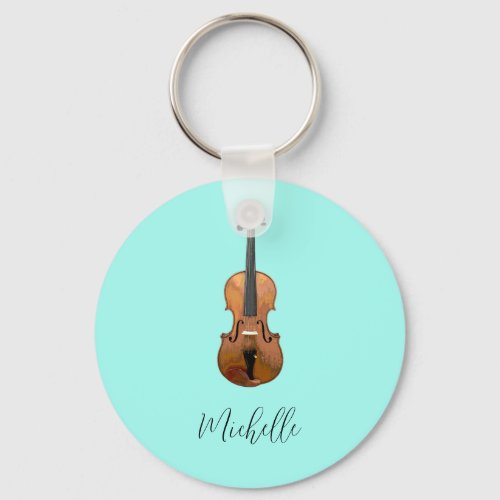 Musical Violin Trendy Teal Green  Keychain