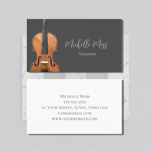 Musical Violin Violinist Elegant Gray Business Card