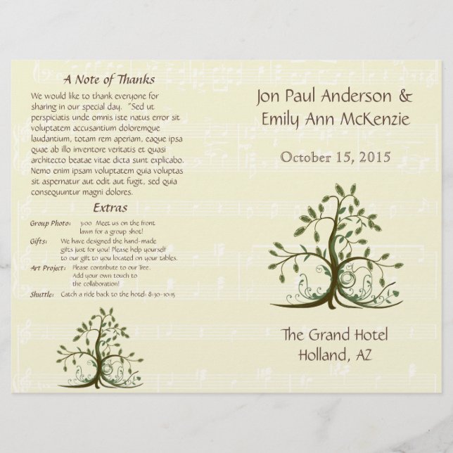 Musical Whispy Tree Wedding Program (Front)