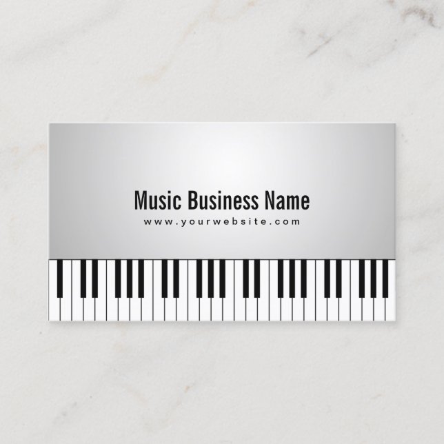 Musical White Grand Piano Keys Music Business Card (Front)