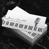 Musical White Piano & Voice Teacher Music Business Card