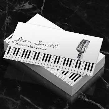 Musical White Piano & Voice Teacher Music Business Card by cardfactory at Zazzle