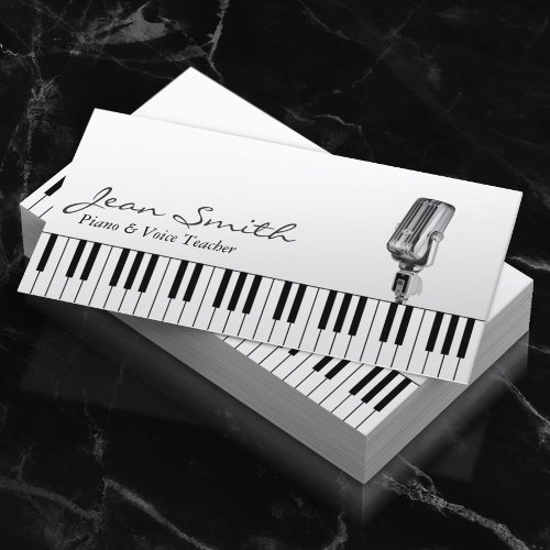 Musical White Piano  Voice Teacher Music Business Card