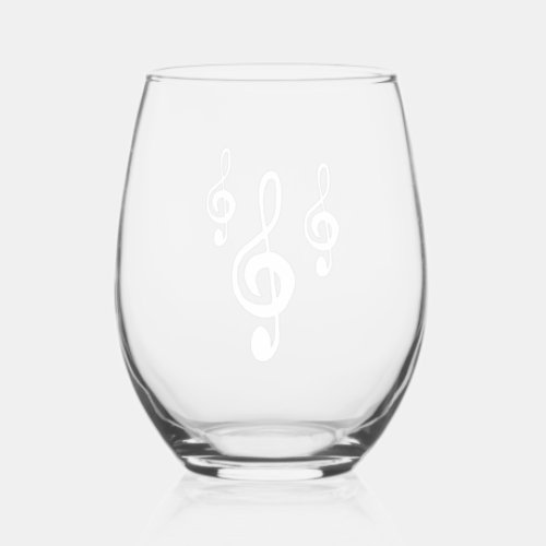 Musical White Treble Clef Symbol Pattern Stemless Wine Glass