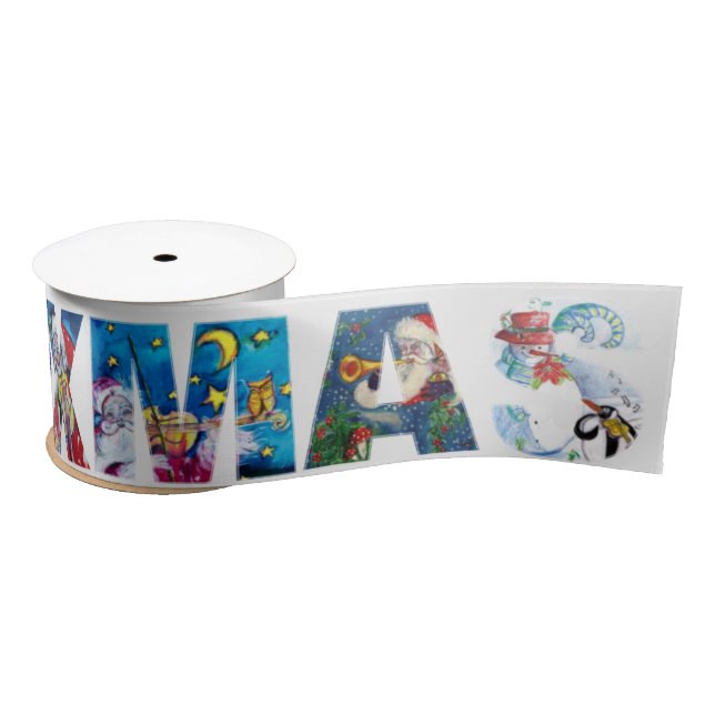 MUSICAL XMAS PARTY,SANTA  WITH VIOLIN SATIN RIBBON (Spool)