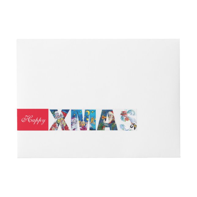 MUSICAL XMAS ,SANTA  WITH VIOLIN WRAP AROUND ADDRESS LABEL (Front)