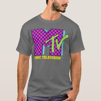 Musicelevision Retro 80s Neon Pink Checkerboard Lo T-Shirt