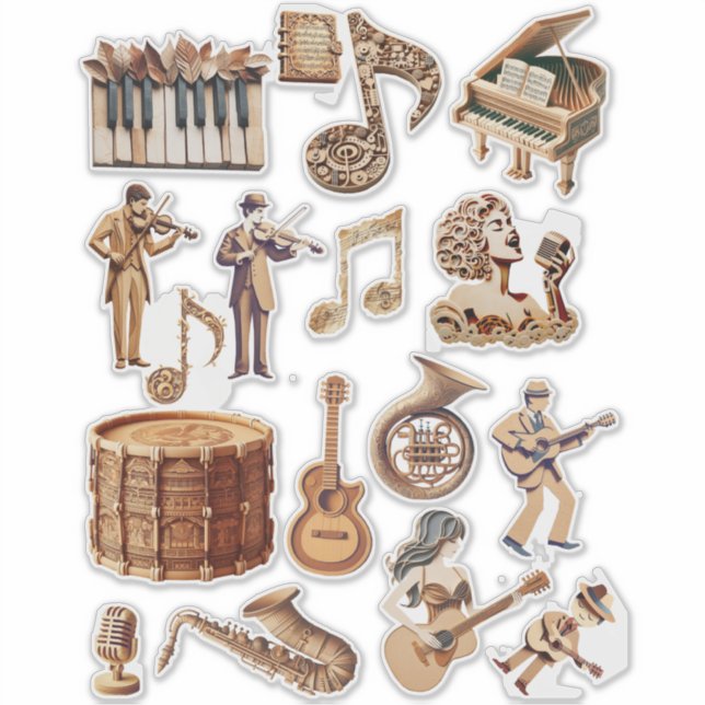 musicial instruments musicians paper crafts art sticker (Front)