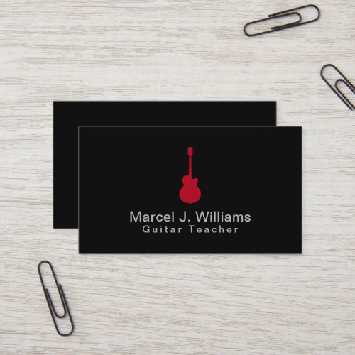 Musician Acoustic Red Guitar Modern Black Business Card