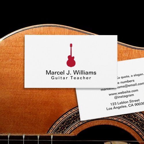 Musician Acoustic Red Guitar Modern White Business Card