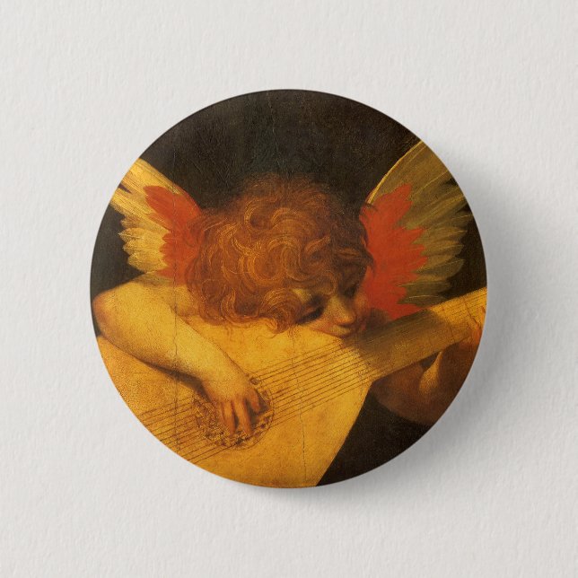 Musician Angel Playing Lute by Rosso Fiorentino Pinback Button (Front)