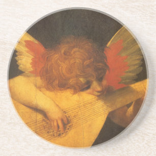 Musician Angel Playing Lute by Rosso Fiorentino Sandstone Coaster