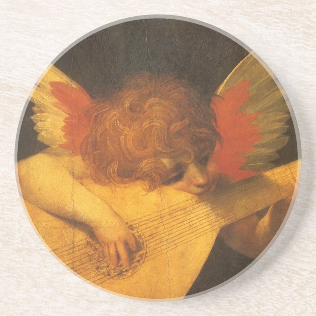 Musician Angel Playing Lute by Rosso Fiorentino Sandstone Coaster (Front)