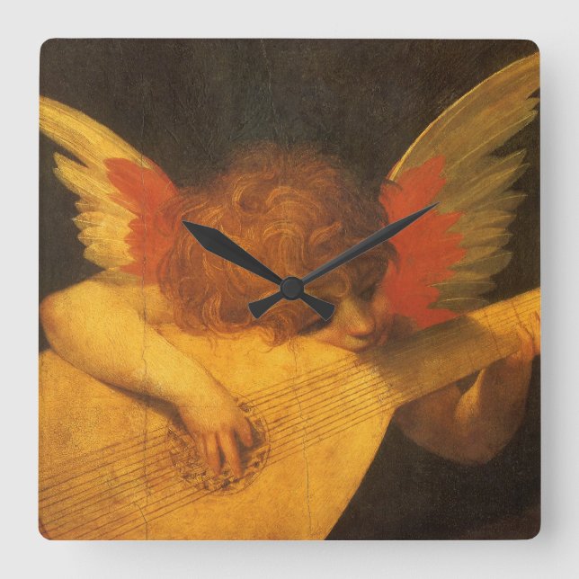 Musician Angel Playing Lute by Rosso Fiorentino Square Wall Clock (Front)
