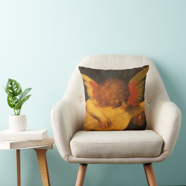 Musician Angel Playing Lute by Rosso Fiorentino Throw Pillow (Chair)