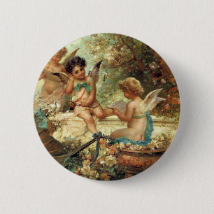 Musician Angels by Hans Zatzka, Victorian Fine Art Button
