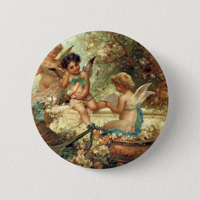 Musician Angels by Hans Zatzka, Victorian Fine Art Button (Front)