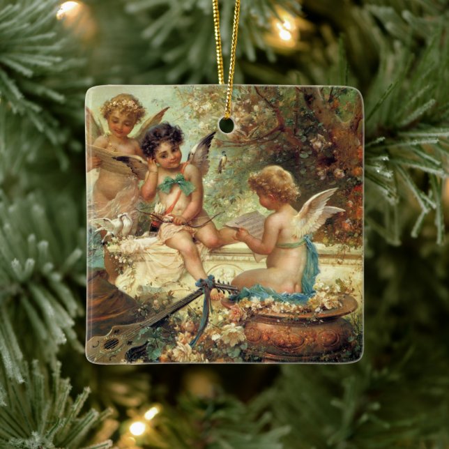 Musician Angels by Hans Zatzka, Victorian Fine Art Ceramic Ornament (Tree)
