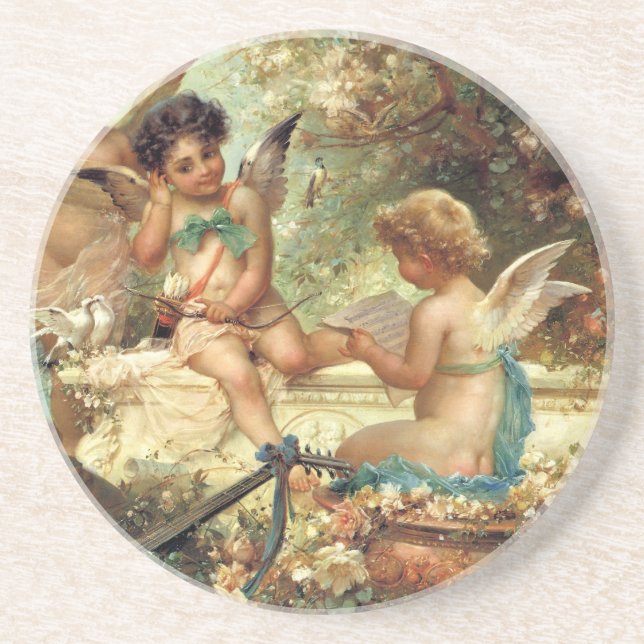 Musician Angels by Hans Zatzka, Victorian Fine Art Drink Coaster (Front)