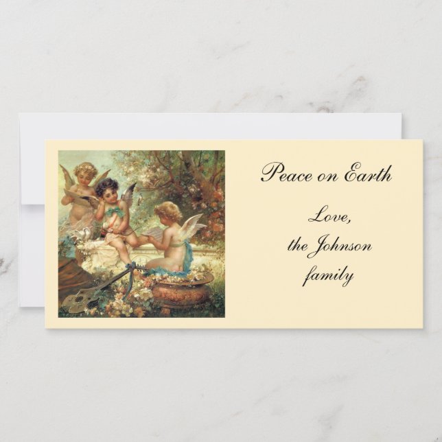 Musician Angels by Hans Zatzka, Victorian Fine Art Holiday Card (Front)