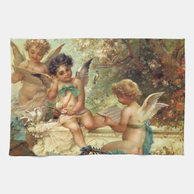 Musician Angels by Hans Zatzka, Victorian Fine Art Kitchen Towel (Horizontal)