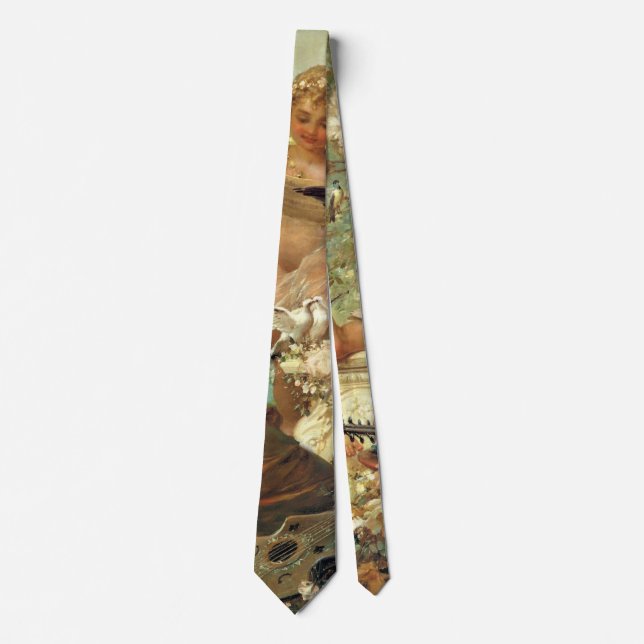 Musician Angels by Hans Zatzka, Victorian Fine Art Neck Tie (Front)