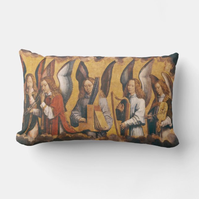 musician angels by Memling right panel Lumbar Pillow (Front)