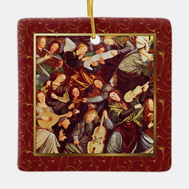 Musician Angels. Fine Art Christmas Gift Metal Orn Ceramic Ornament (Front)