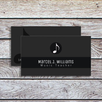 Musician Black Business Card With Music Note by mixedworld at Zazzle
