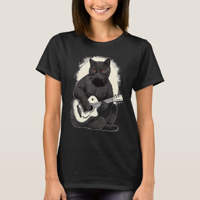 Musician Black Cat Guitarist Bombay Cats With Guit T-Shirt (Front)