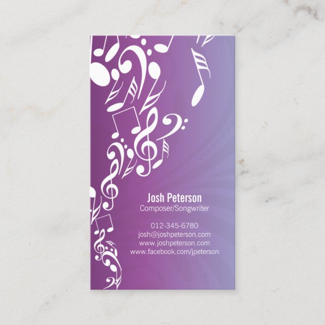 Musician Business Card Music Notes Upflow (Front)