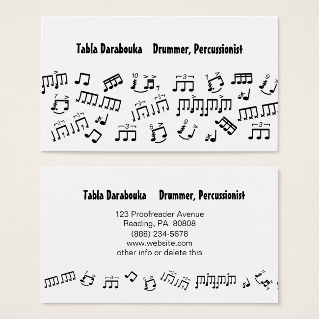 Musician Business Cards Percussion Drummer Notes