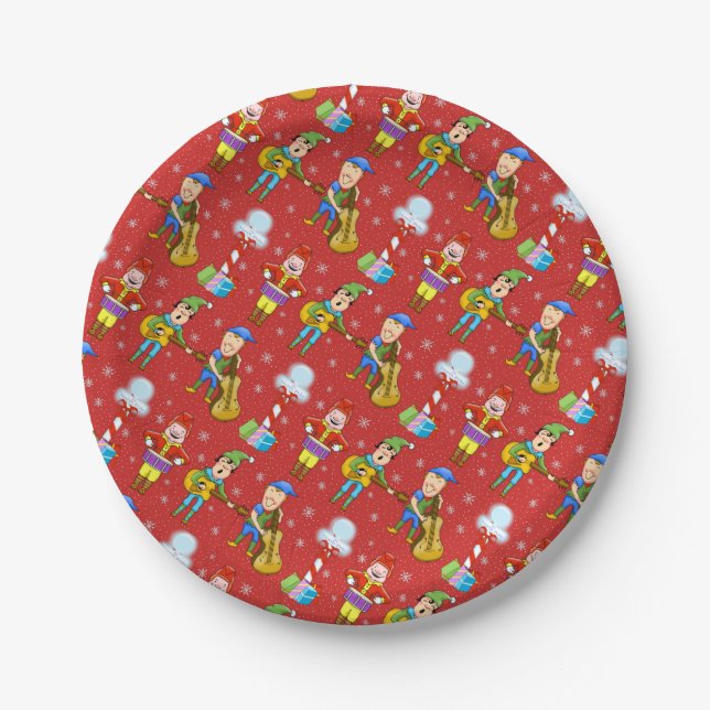 Musician Christmas Elves Paper Plates (Front)