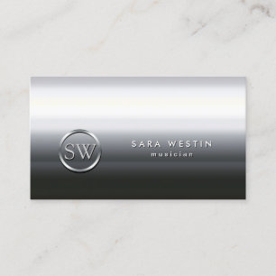 Musician Chrome Texture Monogram Business Card