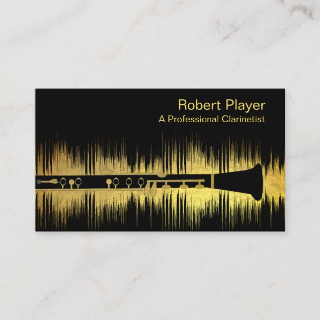 Musician Clarinet Player Audio Gold Sound Waves  Business Card (Front)