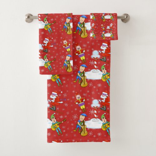 Musician Elves Christmas Bathroom Towel Set