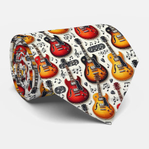 Musician Faux Silk Tie Guitar Retro Music Notes