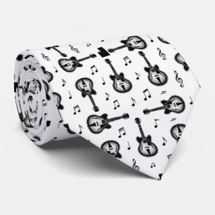 Musician Faux Silk Tie Guitar Retro Music Notes